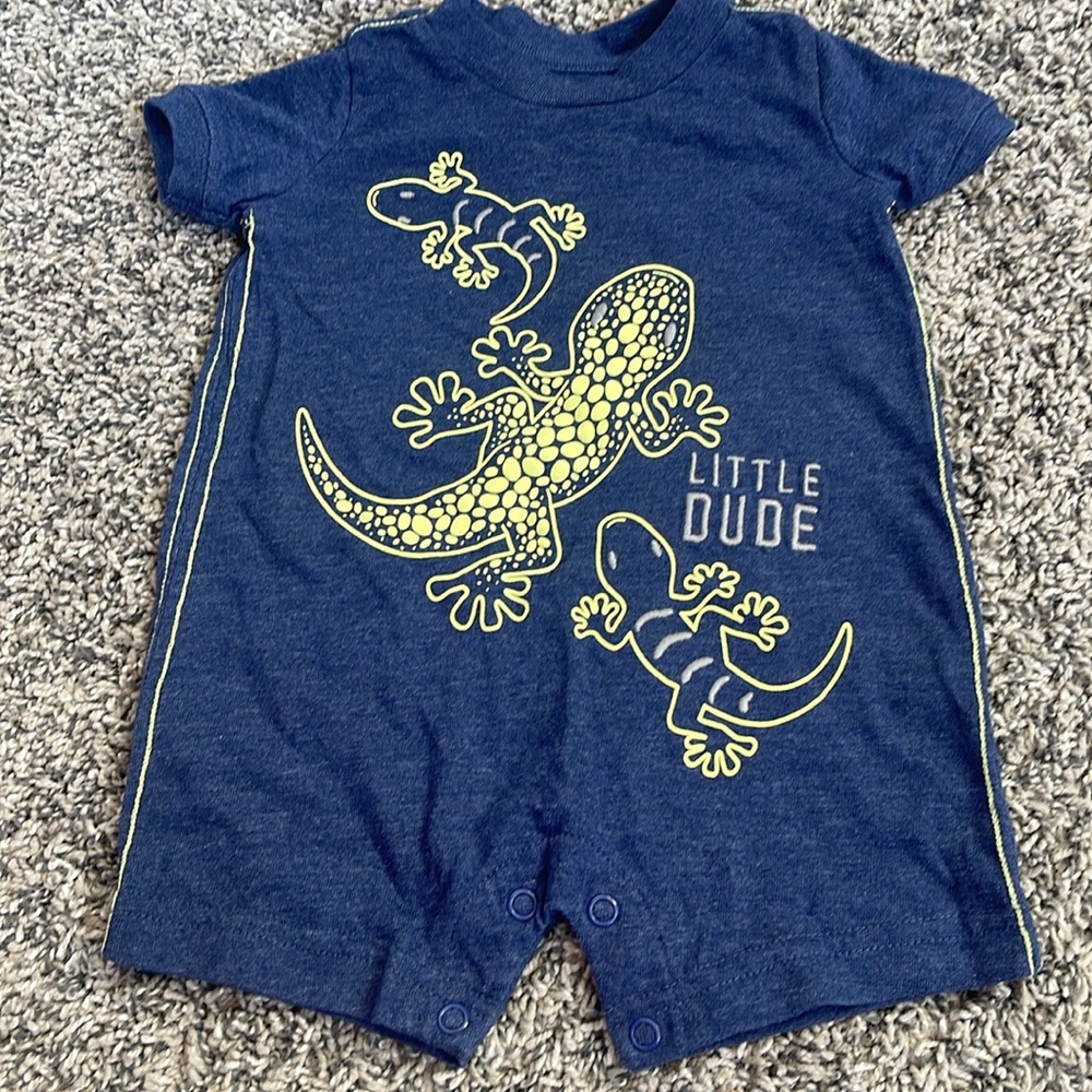 Carter's 0-3M Blue and green 'Little Dude' lizard gecko one piece baby clothes